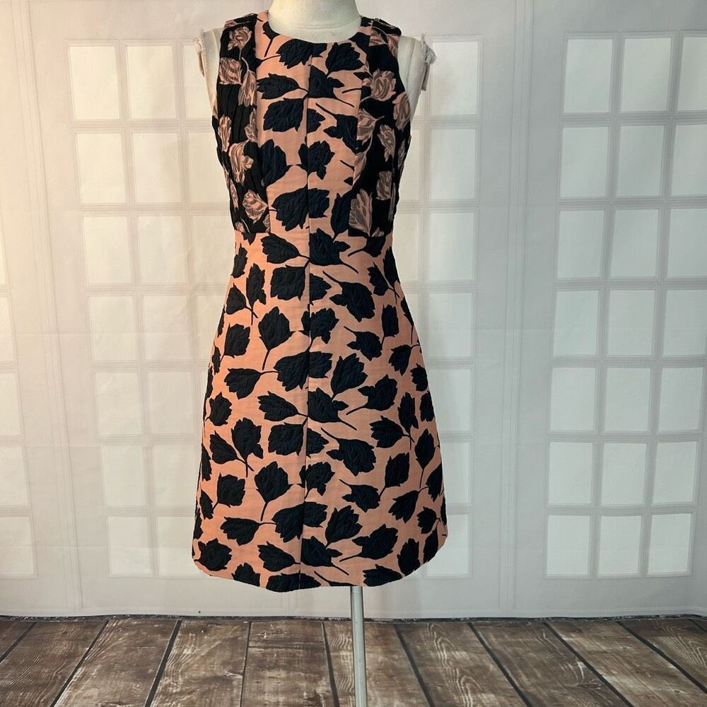 Ann Taylor pink navy floral jacquard sleeveless A-line party dress size 4